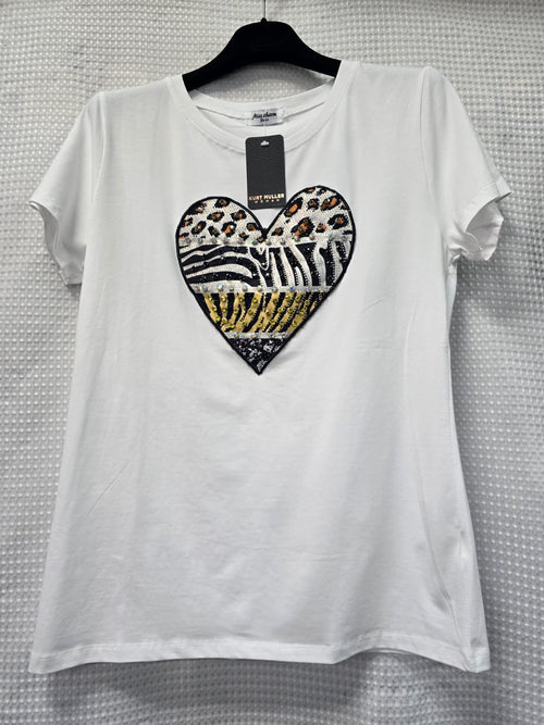 Crystal Heart Embellished Animal Cotton T-shirt
