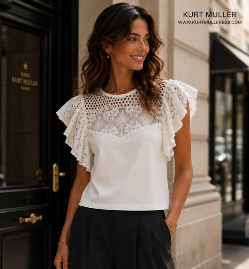 Diamond Lace Crochet Cotton T-shirt