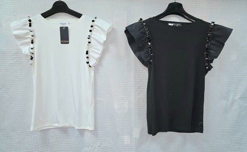 Disc Frill Sleeve Cotton Tshirt