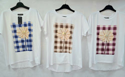Check Daisy Cotton High Low T-shirt