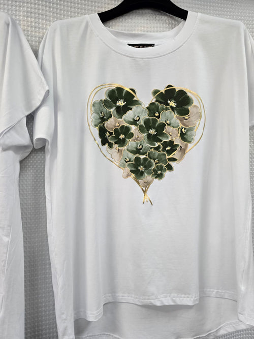 Floral Heart Cotton High Low T-shirt