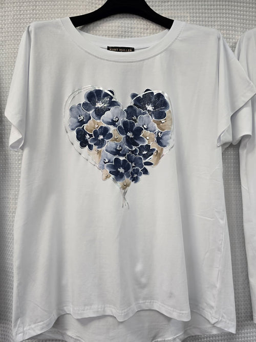 Floral Heart Cotton High Low T-shirt