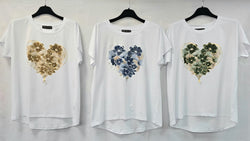 Floral Heart Cotton High Low T-shirt