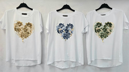 Floral Heart Cotton High Low T-shirt