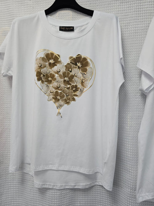 Floral Heart Cotton High Low T-shirt