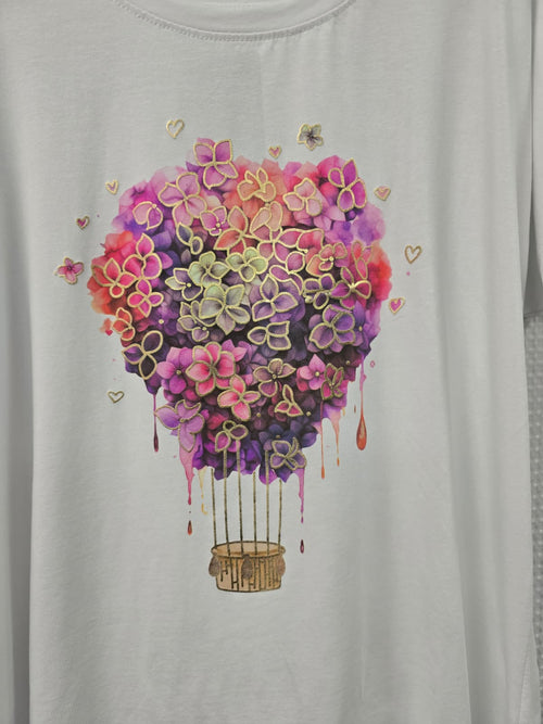 Floral Balloon Cotton High Low T-shirt