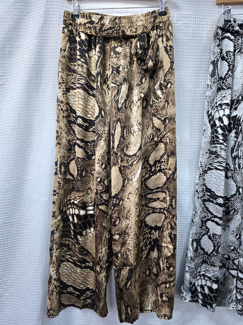 Sateen Reptile Wide Leg Belt Trousers