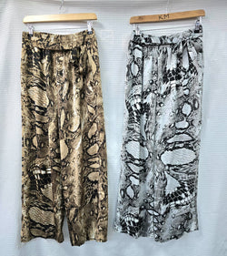 Sateen Reptile Wide Leg Belt Trousers