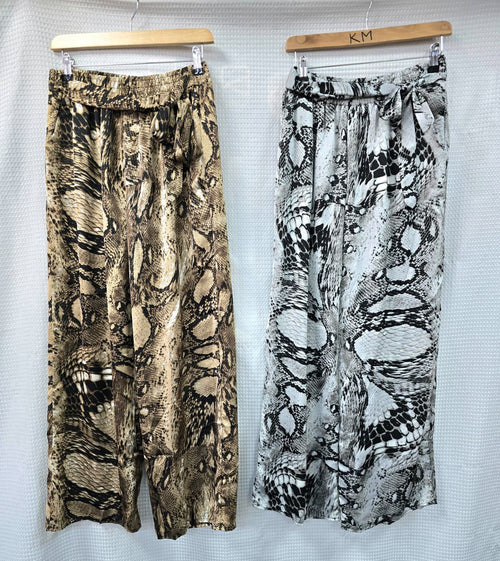 Sateen Reptile Wide Leg Belt Trousers