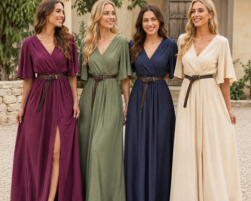 Tencel Wrap Belted Crossover Maxi Dress