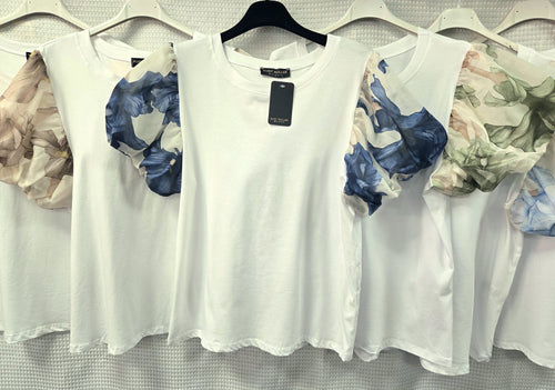 Puff Sleeve Cotton Crew Neck T-shirt