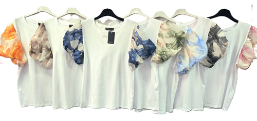 Puff Sleeve Cotton Crew Neck T-shirt