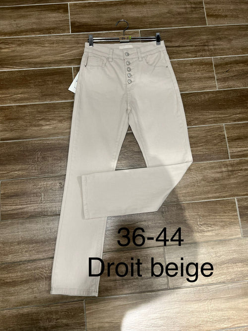 Stone Beige Straight Leg Textured Button Voggo Jeans