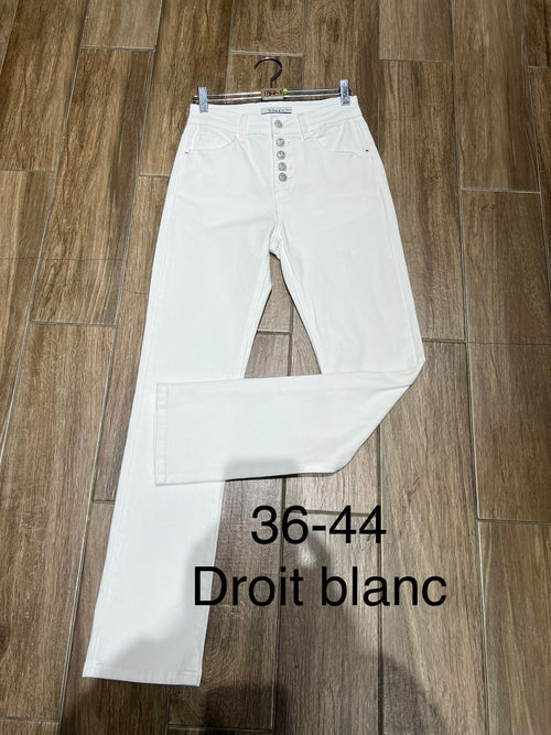 White Straight Leg Silver Button Voggo Jeans