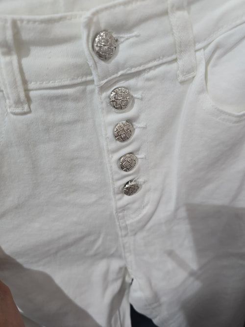 White Straight Leg Silver Button Voggo Jeans