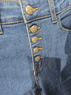 Straight Leg Textured Button Voggo Jeans