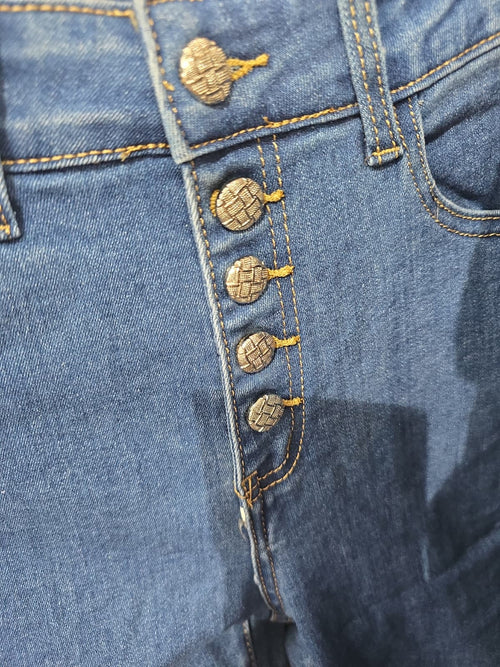 Straight Leg Textured Button Voggo Jeans
