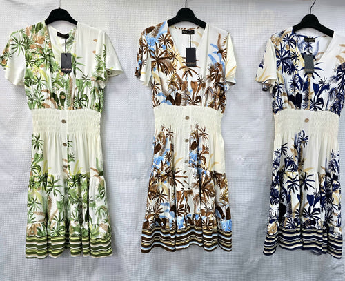 Palms Print V Midi Dress
