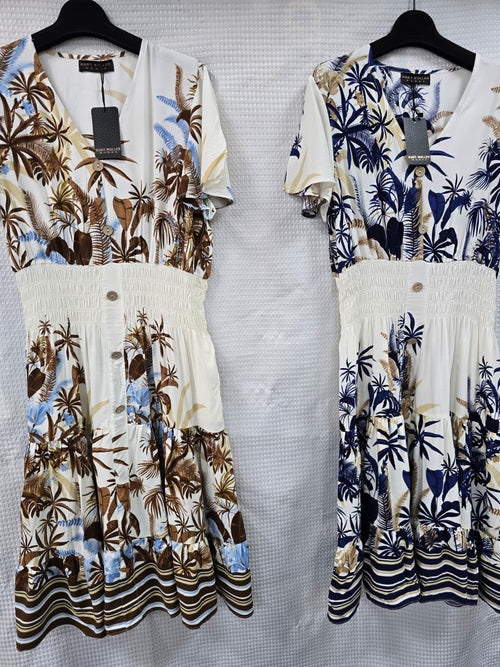 Palms Print V Midi Dress