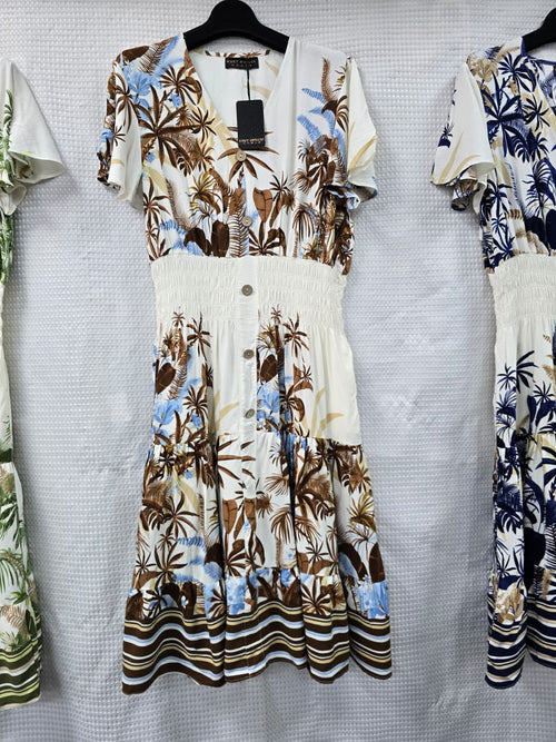 Palms Print V Midi Dress