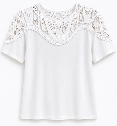 Lace Trim Crew Cotton T-shirt