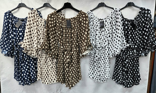 Polka Dot Plisse Pleated Belted Playsuit