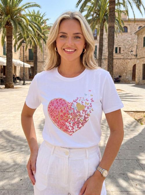 Love Heart Sequin Cotton T-shirt