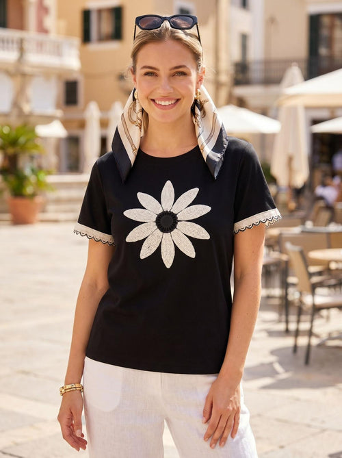 Daisy Crochet Cotton T-shirt