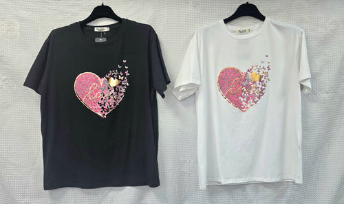 Love Heart Sequin Cotton T-shirt