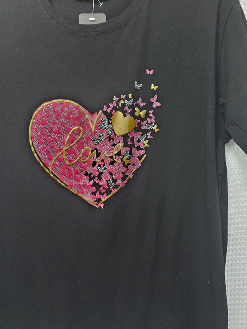 Love Heart Sequin Cotton T-shirt