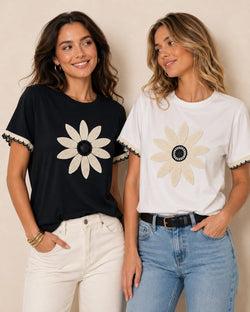 Daisy Crochet Cotton T-shirt