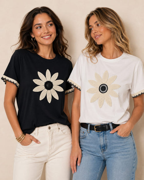 Daisy Crochet Cotton T-shirt