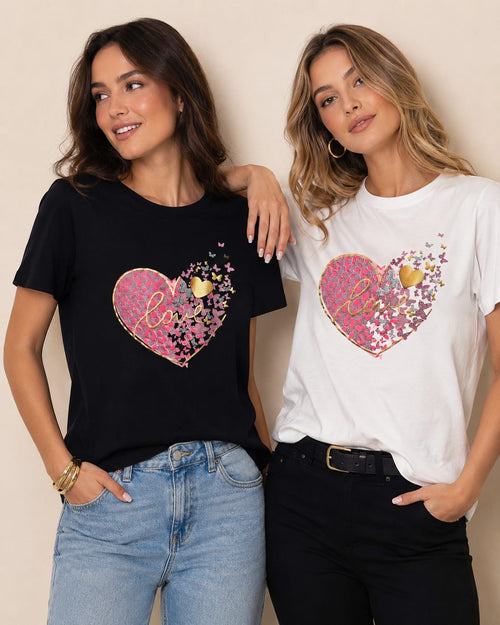 Love Heart Sequin Cotton T-shirt