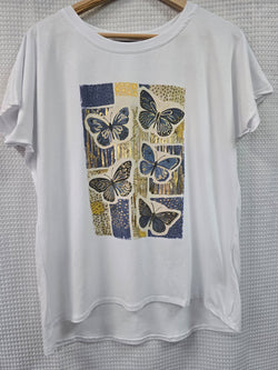 Metallic Butterfly Cotton High Low T-shirt