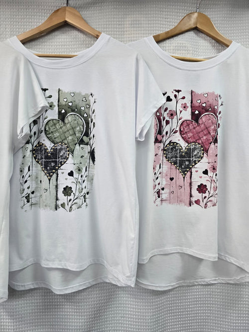 Stud Heart Cotton High Low T-shirt