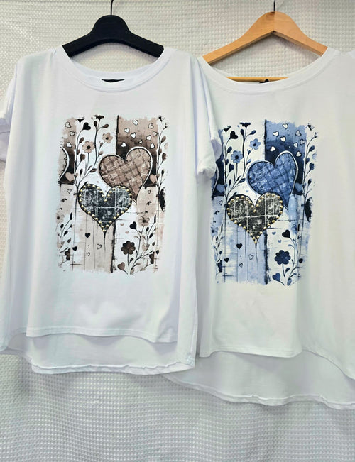 Stud Heart Cotton High Low T-shirt