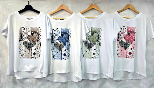 Stud Heart Cotton High Low T-shirt