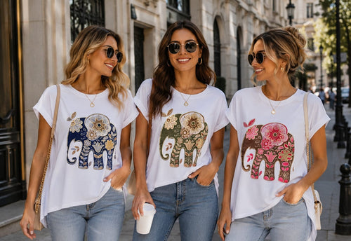 Elephant Metallic Cotton High Low T-shirt