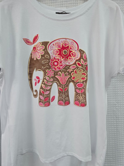 Elephant Metallic Cotton High Low T-shirt