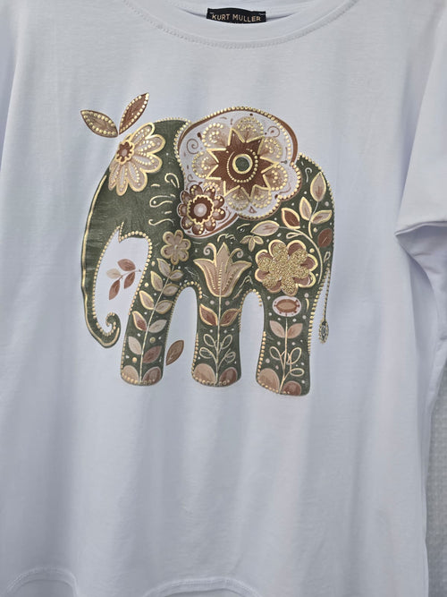Elephant Metallic Cotton High Low T-shirt