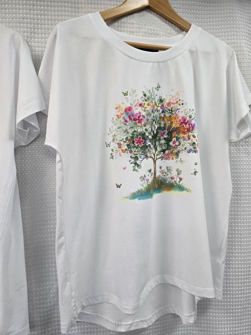 Blossom Metallic Cotton High Low T-shirt