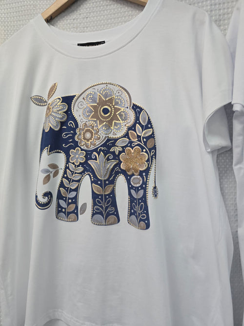 Elephant Metallic Cotton High Low T-shirt