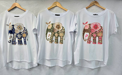 Elephant Metallic Cotton High Low T-shirt