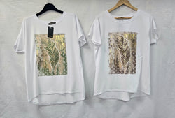 Metallic Feather high low cotton T-shirt
