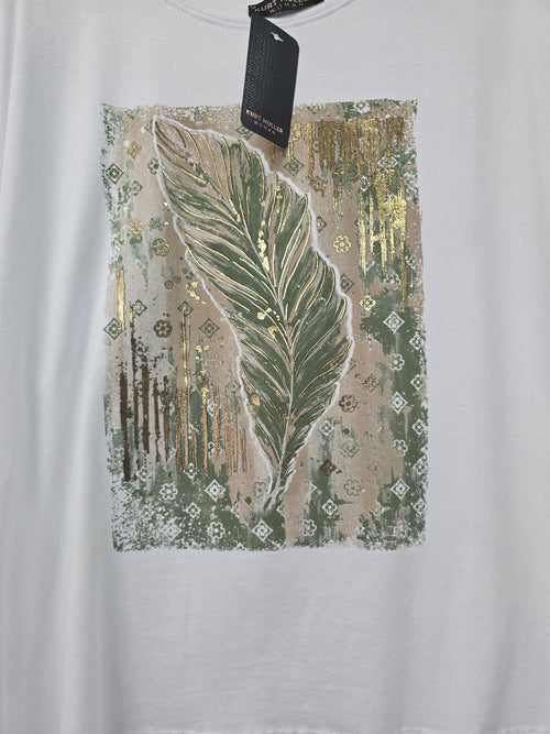 Metallic Feather high low cotton T-shirt