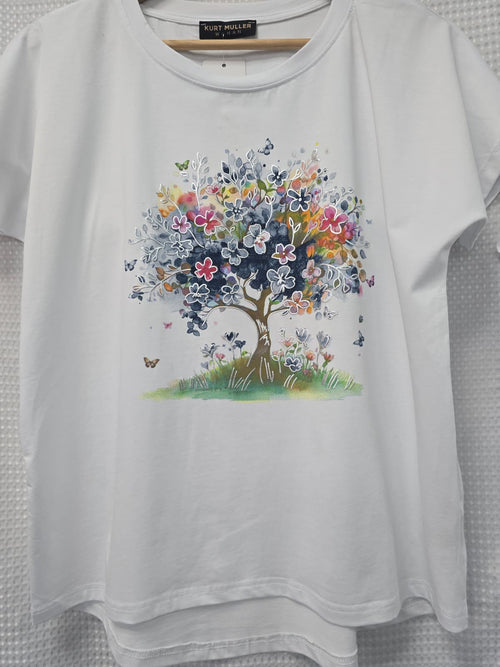 Blossom Metallic Cotton High Low T-shirt