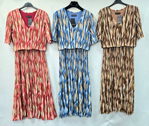 Amba V Neck Plise Pleated Maxi Dress
