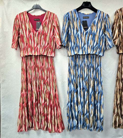 Amba V Neck Plise Pleated Maxi Dress