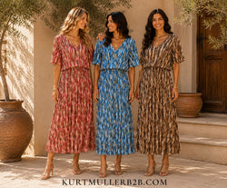 Amba V Neck Plise Pleated Maxi Dress