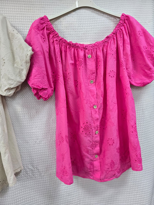 Pure Cotton Button Crochet Top
